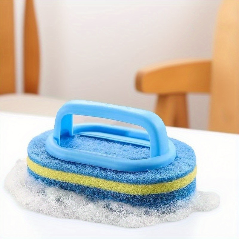 natural sponge scrubber with ergonomic blue handle heavy duty dual layer cleaning brush for bathroom kitchen pots pans dishes durable scrubbing   grip 0