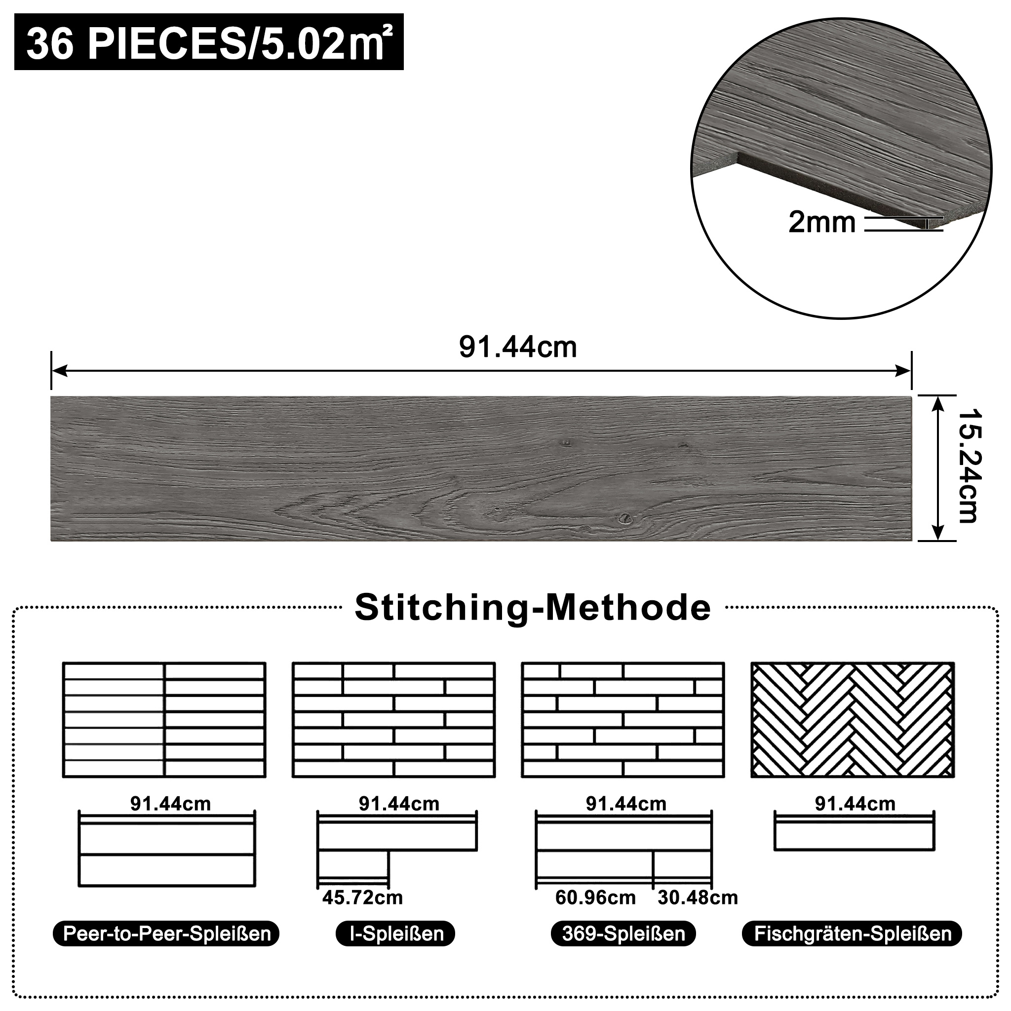 E-shop 36 Stück Vinylboden Selbstklebender PVC-Boden für Badezimmer Wohnzimmer Flur Einfache Installation 3D Geprägte Holzmaserung Modernes Design