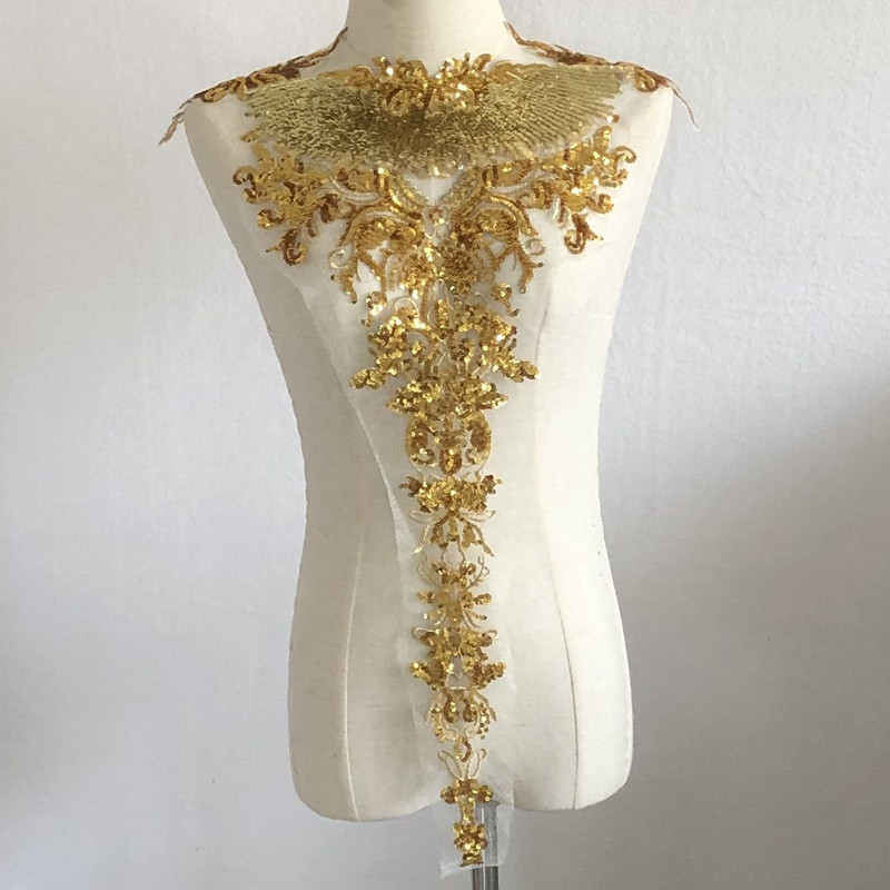TEMU 1pc - Patch Brodé en à Paillettes Dorées Haut de Gamme / Décoration pour Robe ou Jupe / Accessoires / Accessoires de Design DIY pour Vêtements