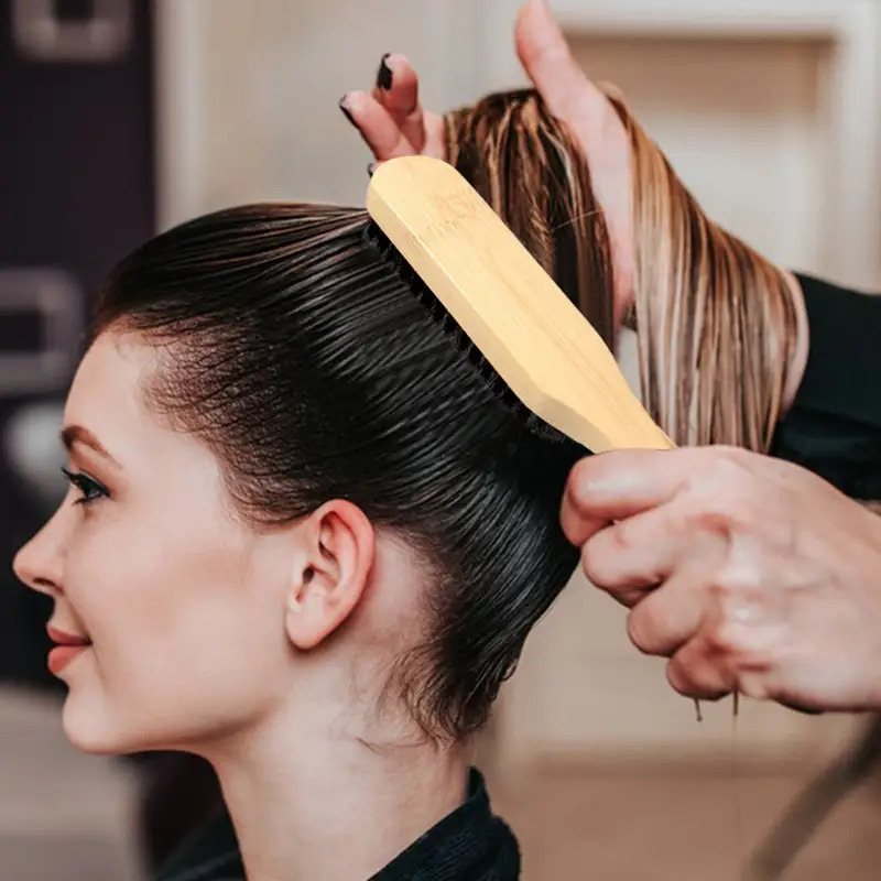 natural wood hair brush with bristle bristles soft medium smoothing brush suitable for women men frizz   lay styling straightening polishing ergonomic grip for normal hair natural wood design hair styling