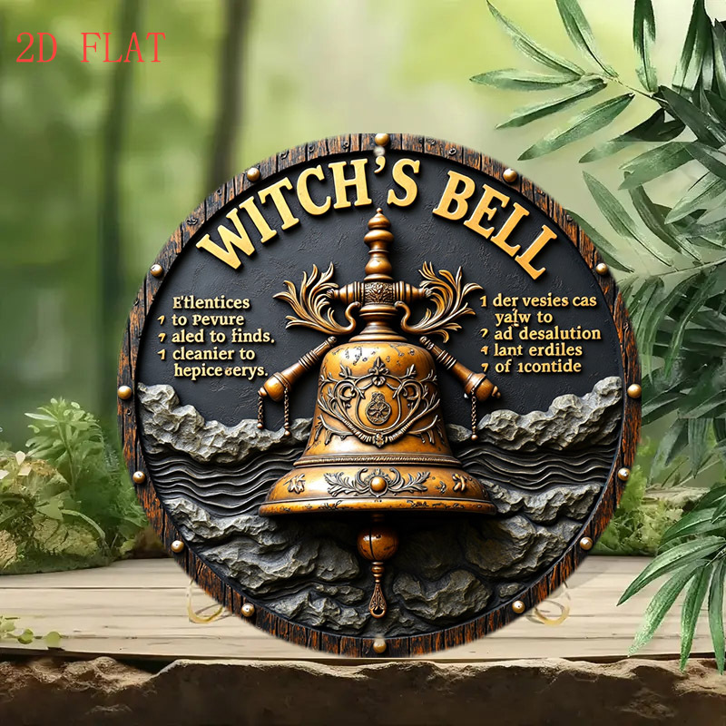 2d flach, 1 hexenglocke wanddeko aus metall mit magischen inschriften hexensymbolen - gotische dekoration, glocken-hängeornament   für zuhause, garten, hexentreffen - vorgebohrte löcher für einfache installation,   zum aufhängen im innen-/außenbereich, 2d flach
