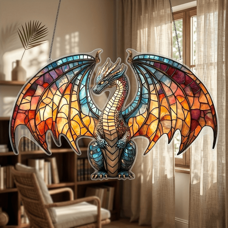 TEMU 2d Flat - 7.87" Vivid Dragon Pattern Sun Catcher - 2d Acrylic Window Hanging Ornament - Creative Colorful Dragon Wall Art Decoration - Suitable