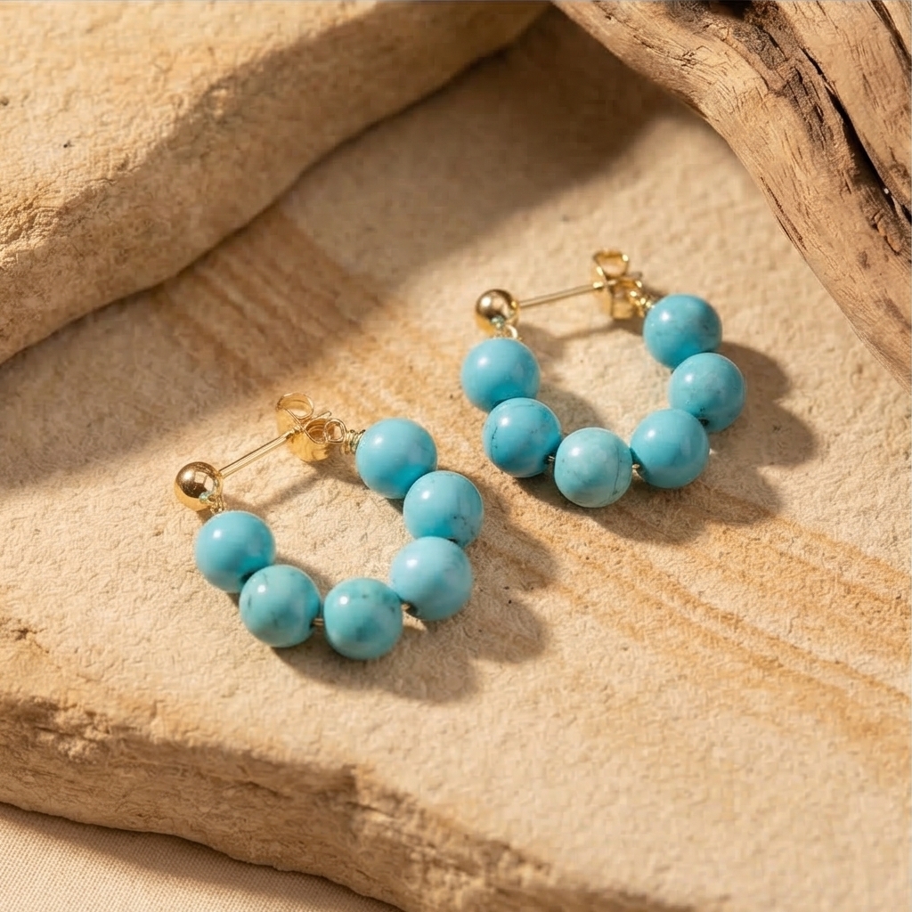 TEMU Boucles d'oreilles rondes turquoises pour hommes et femmes, boucles d'oreilles de couple, cadeau de Saint-Valentin, Halloween, Noël