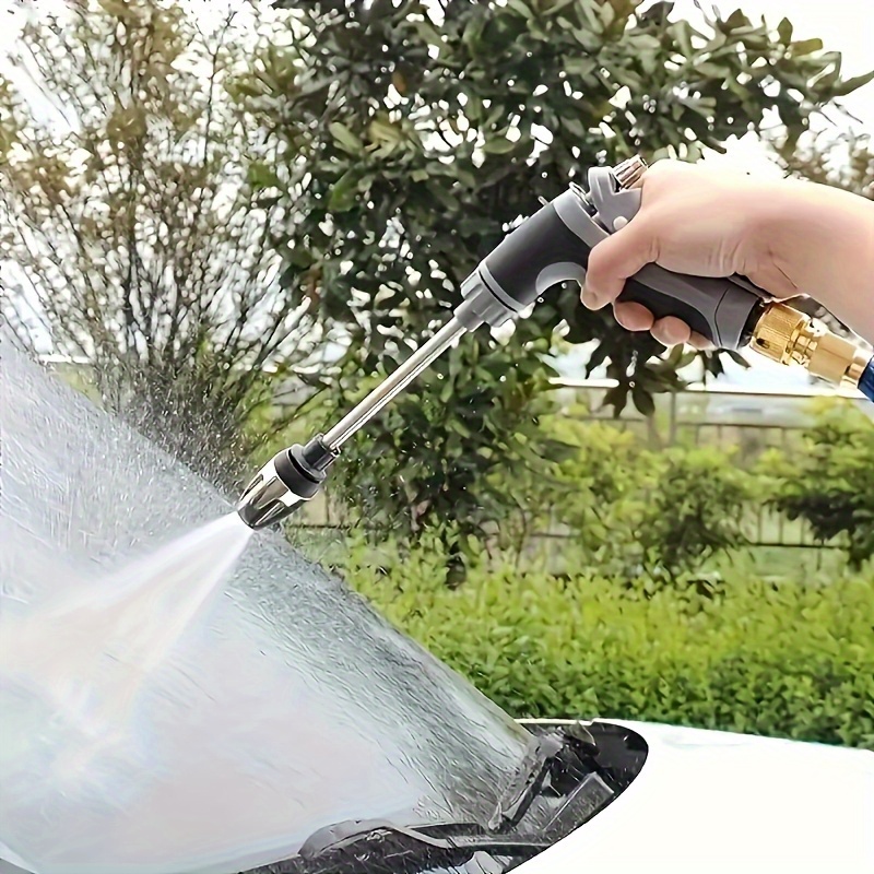 1pc Portable High-Pressure Car Wash Water Gun, Quick Connect Adapters for 3/4 Inch And 1/2 Inch, Multifunctional Garden Hose Nozzle, Adjustable Thickened Rod Spray, Suitable for Car Cleaning And Pet Washing