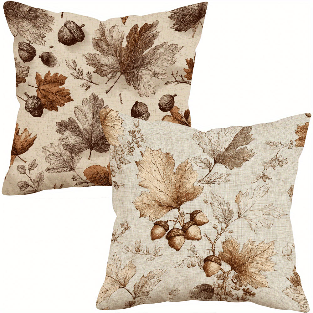 TEMU Juego de 2 fundas de almohada con estampado de hojas de y bellotas, realista, fundas de almohada de otoño, fundas decorativas, lavables a