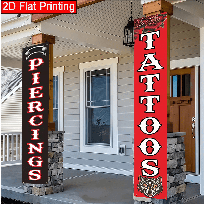 TEMU 2d Flat, 2d Flat 2pcs Tattoo And Tattoo Banner Tattoo Theme Design Pattern Flag Outdoor Commercial Advertising Perfect For Attracting In