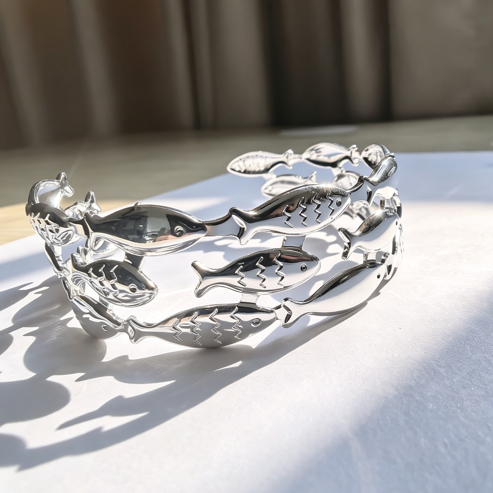 TEMU YX&ST Damen Fisch-Manschettenarmband – Beschichteter Meeresschmuck geeignet für Urlaub & Freizeitkleidung, eleganter minimalistischer offener