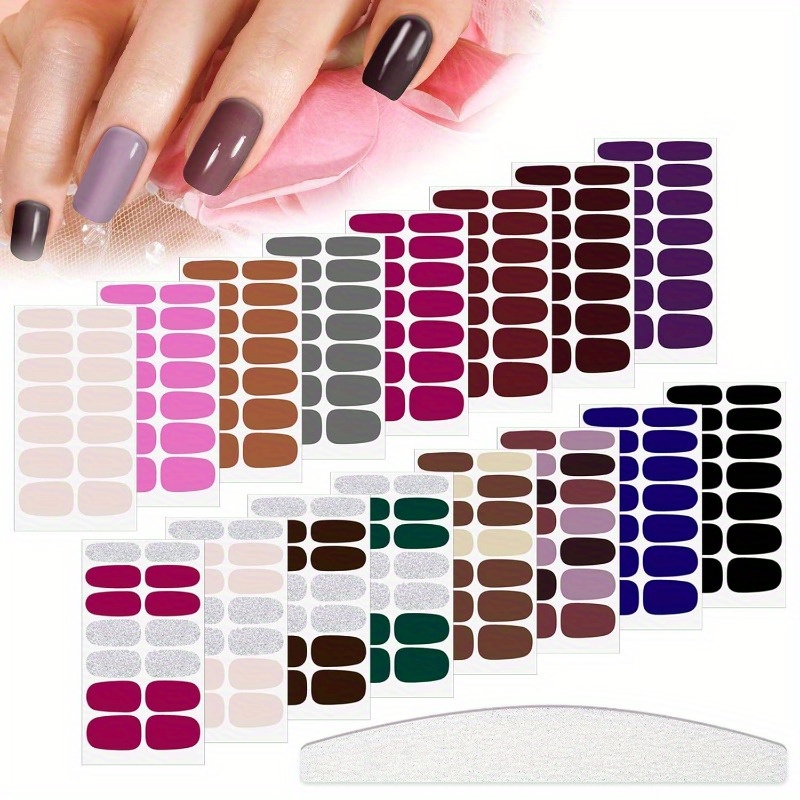 224pcs 16 sheets full wrap nail polish strips stickers self   glitter gel nail strips art decals with file for home women diy decorations  