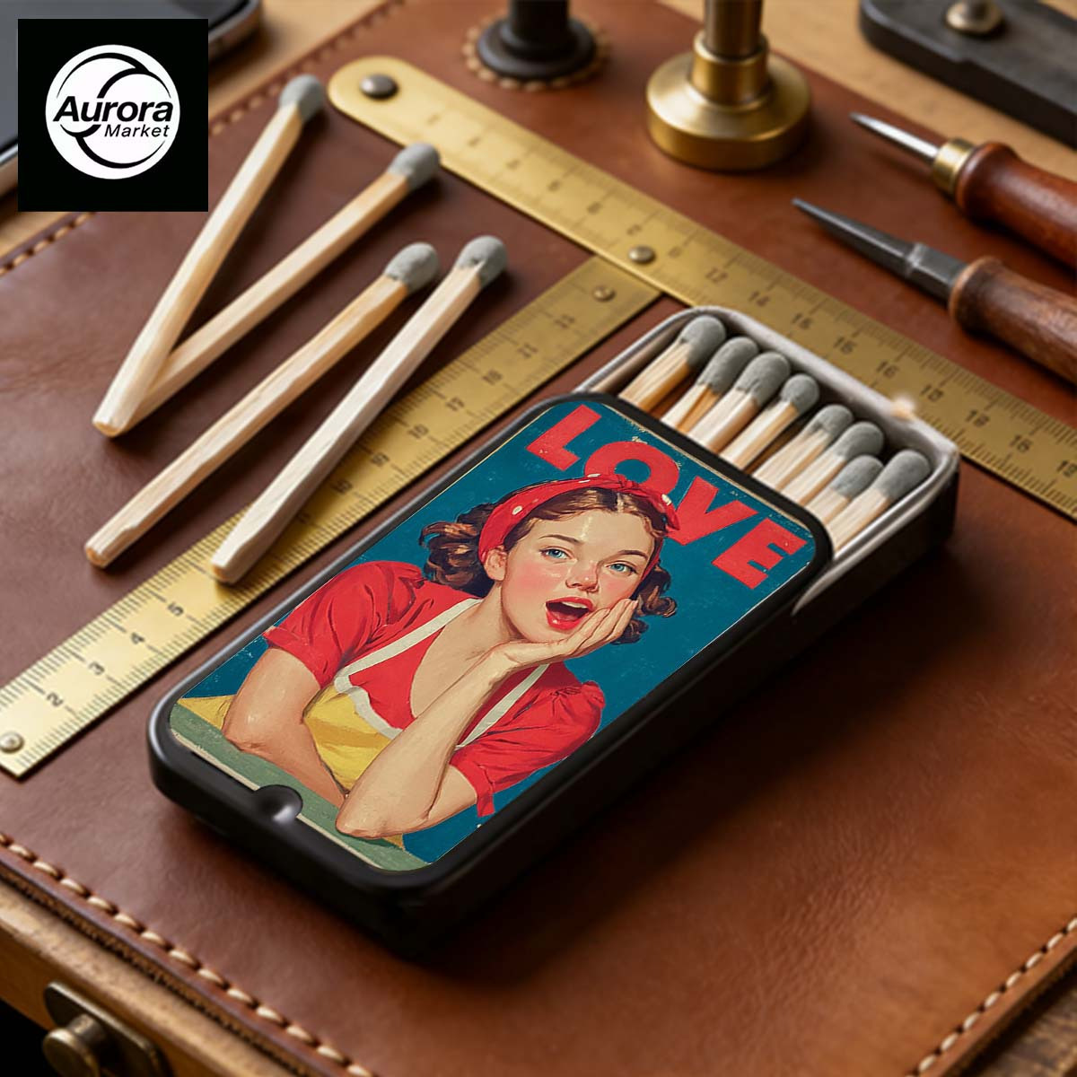 TEMU 1pc Beautiful Person Home, Valentine's Day Iron Matchbox, Does Not Contain Matches - Retro Style, Supports Storage Of Matches//small Additions,