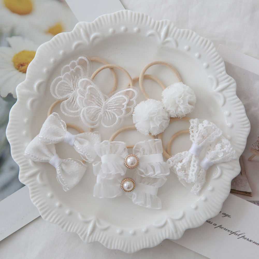 Image of 10pcs Sweet And Cute Flower Bow Hair Tie Set, High-elasticity Rubber Hair Bands