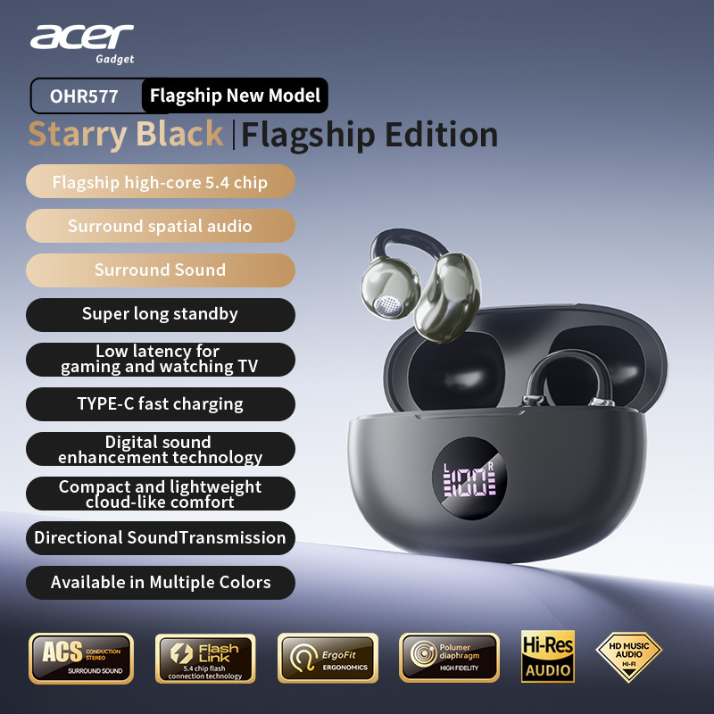 TEMU [ACER Auténtico Oficial] Auriculares Inalámbricos de Oído Abierto, Conexión Estable Bluetooth 5.4, Autonomía Ultralarga, Sonido Estéreo TWS, de