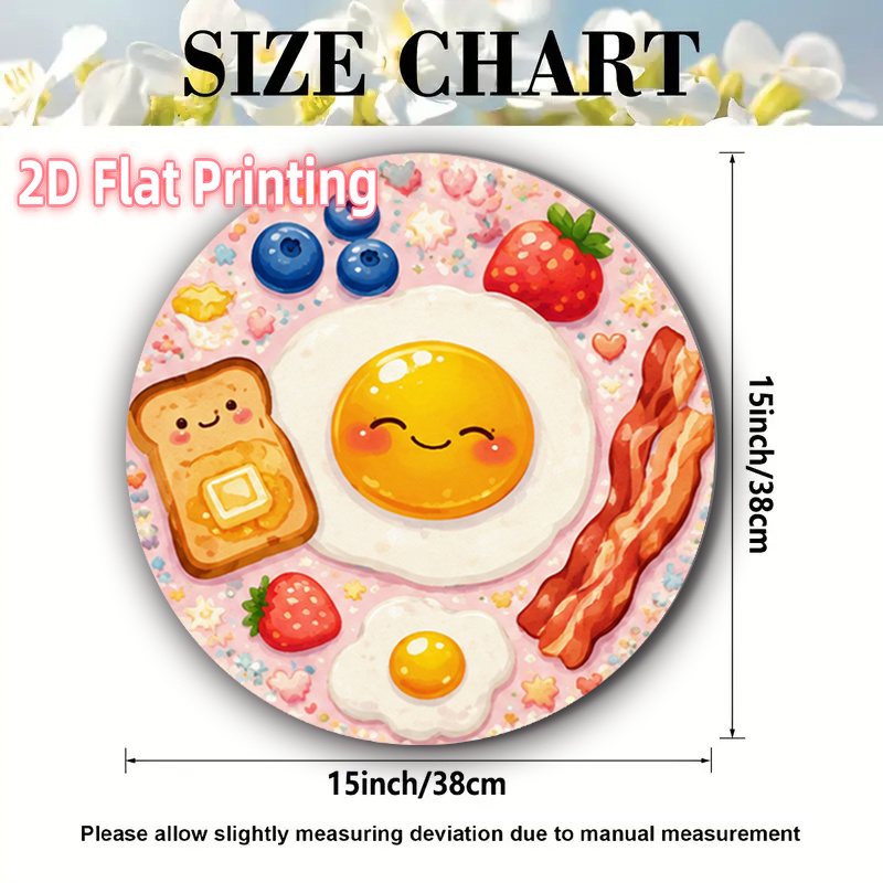 TEMU 2d Flat 4pcs Cute Breakfast Plate Pink Circular Placemat Suitable For Parties, Home Use, Themed Restaurants, Halloween, And Christmas