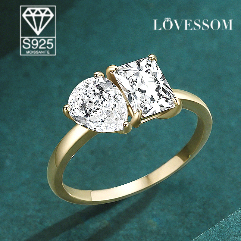 Women's 2 Carat Moissanite Double Stone Wedding Eternity Ring