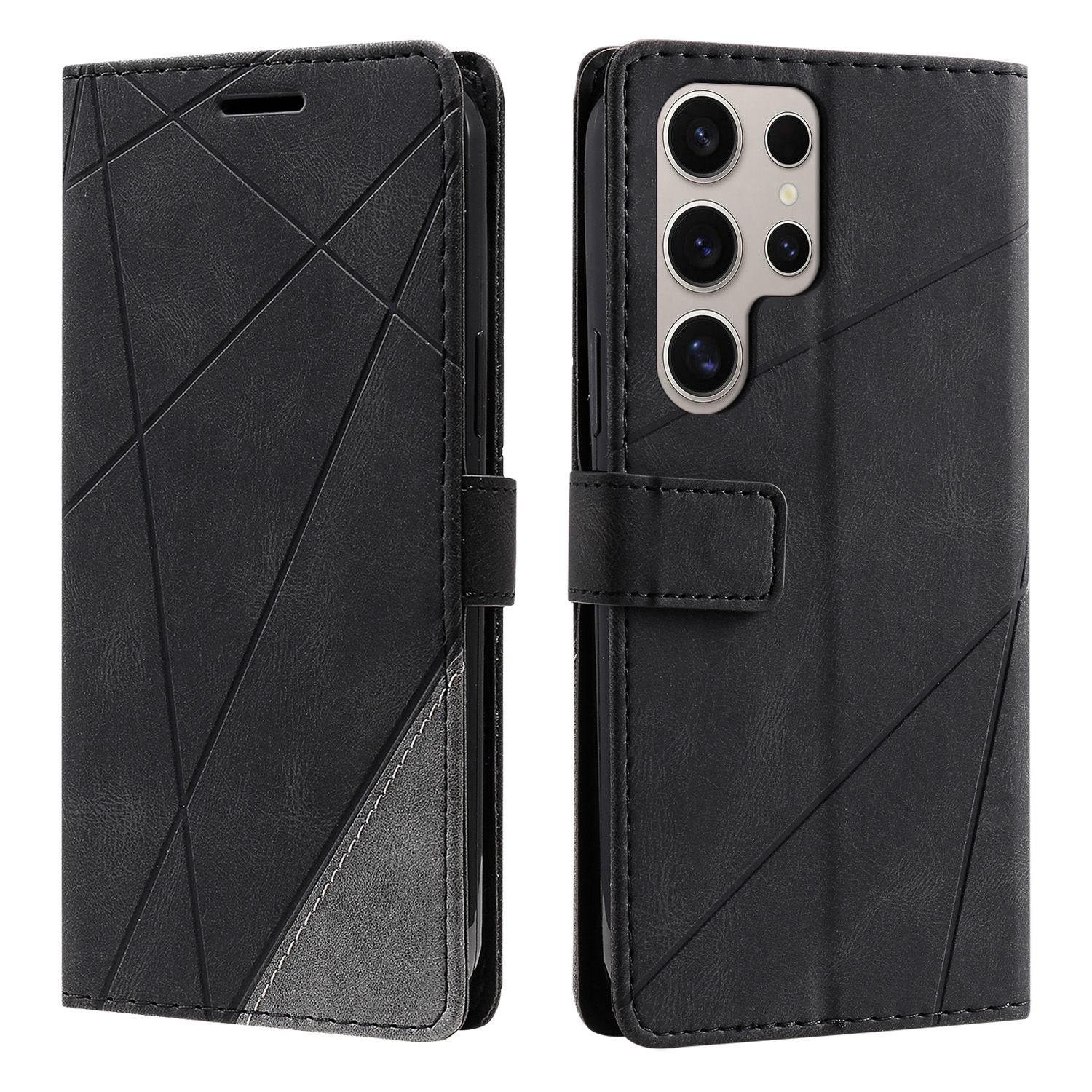Phone Case: Wallet Case For Galaxy S25 Elegant Geometric Pattern Faux Leather - Credit Card Slots, Photo Frame & Wrist Strap Included
