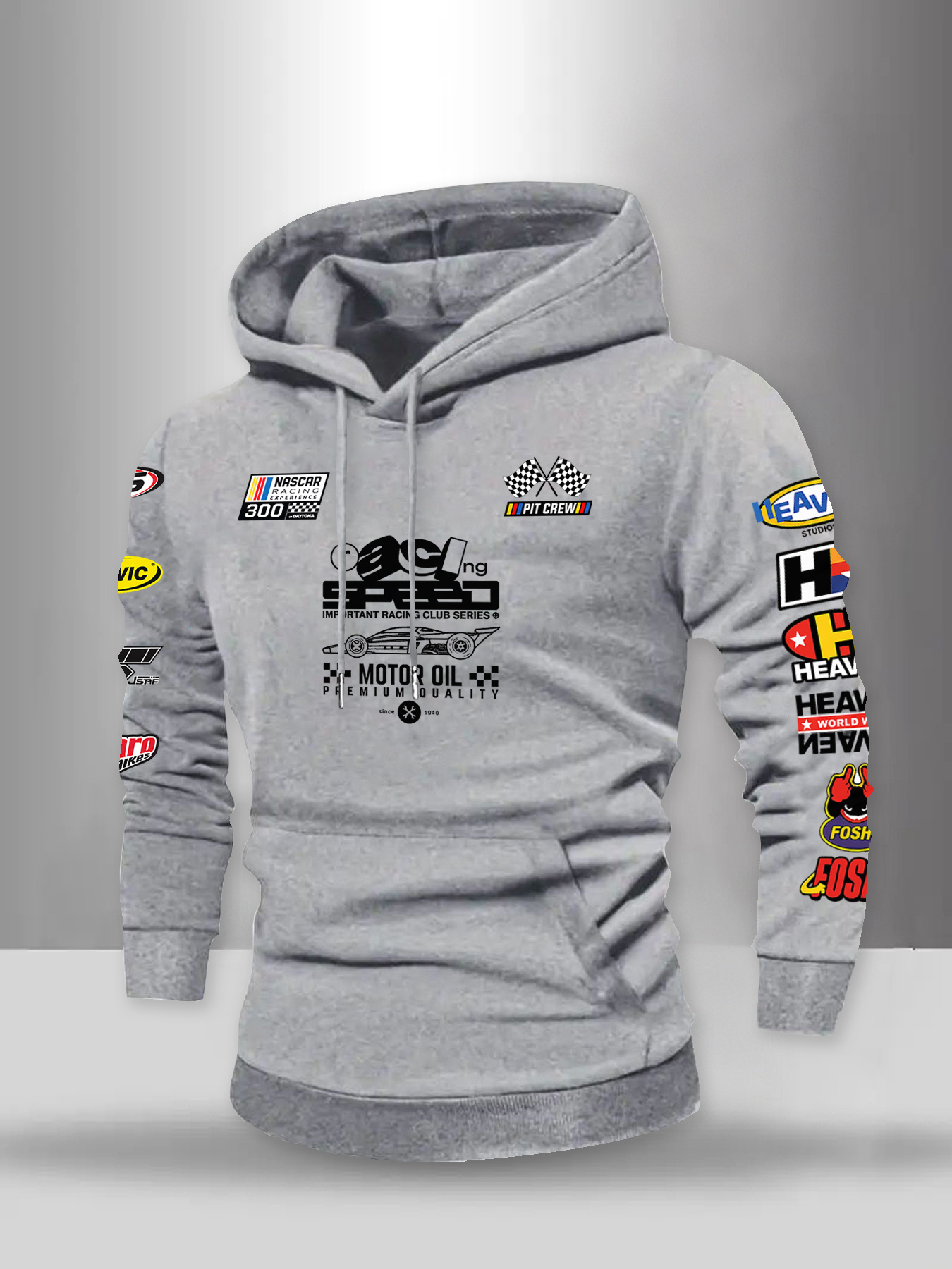 Herensweater met capuchon en racethema en veelkleurige race-graphics