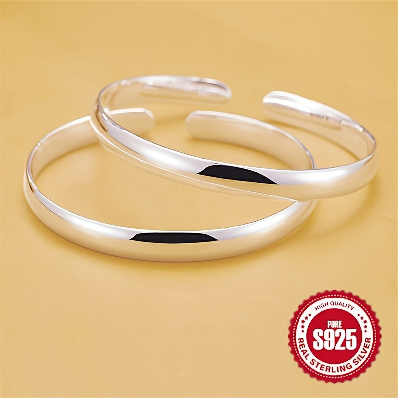 TEMU 2pcs 925 Sterling Silver Open Bangles | Hypoallergenic | Smooth And Shiny Surface | Suitable For Projects | Ideal Gifts For Holidays And
