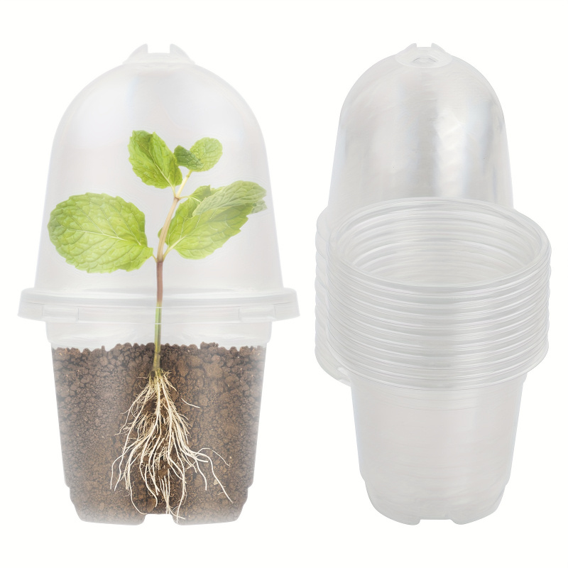 

A Collection Of Plastic Plant Containers, Including 10 Clear Propagation Pots And 10 Moisture Domes, Suitable For Growing Orchids, , Seedlings, Succulents, And .