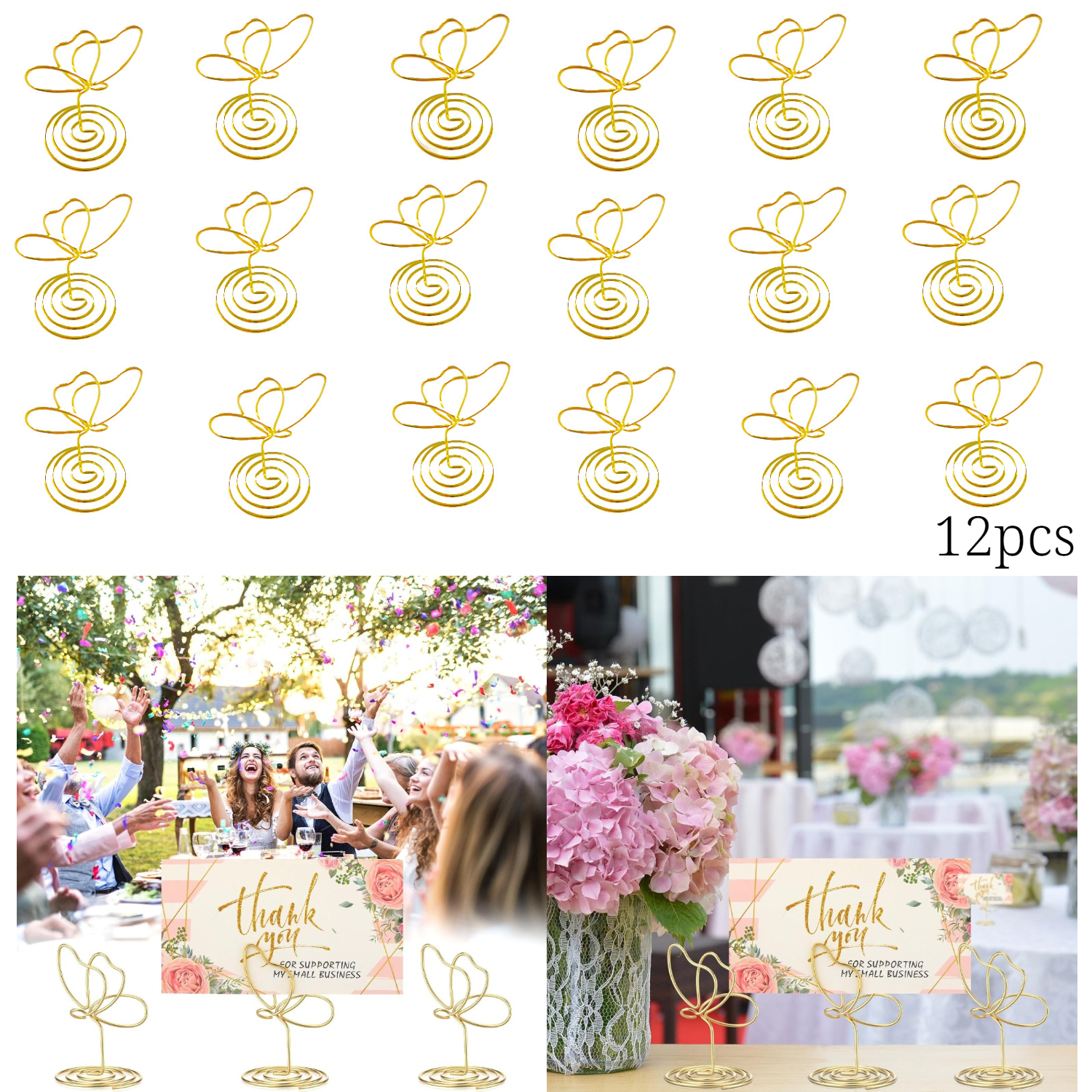 TEMU 12pcs Porte-Pictures Papillon Numéros de Table Clips de Photos Support Nom Carte de Table pour Centres de Table Réception de Mariage, Fête,