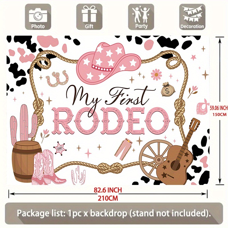 TEMU 2d Flat - 2d Flat - A 2d Flat Banner Featuring A Cowgirl Theme For A First Rodeo Birthday Celebration. This Western-style Backdrop, Measuring
