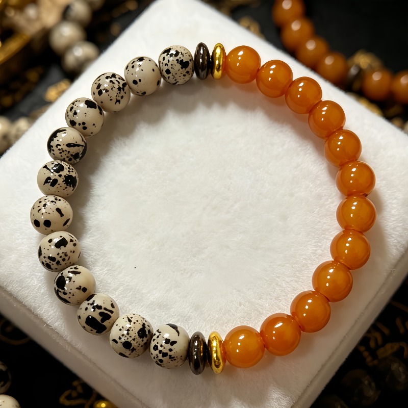 TEMU 1pc Bracelet de perles rondes à de avec graisse de et couleur , ambiance rétro color-block, perles huileuses et lisses avec texture complète,