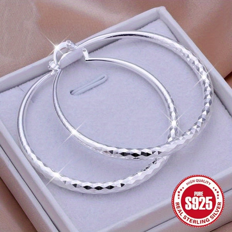 

1 Pair Vintage 925 Sterling Silver Plated Hoop Earrings For Women - Nickel-free, , Ideal For & Gifting, Weddings,