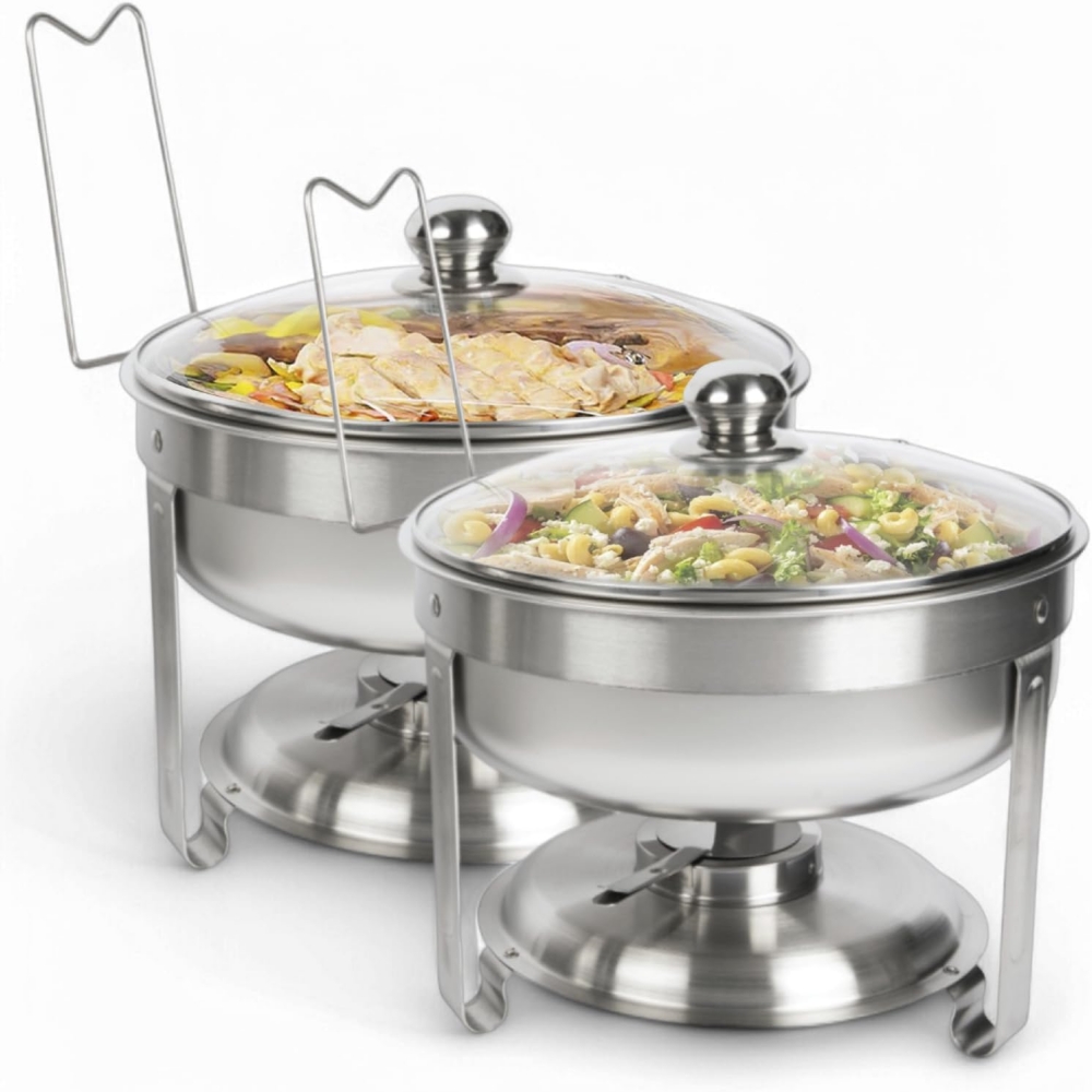 TEMU Warmhalteplatten für Buffet, 5QT Buffet-- Warmhaltegeräte, 2er-Set, runde Warmhalteplatten mit Glasdeckel, Edelstahl-Essenswärmer für Partys,