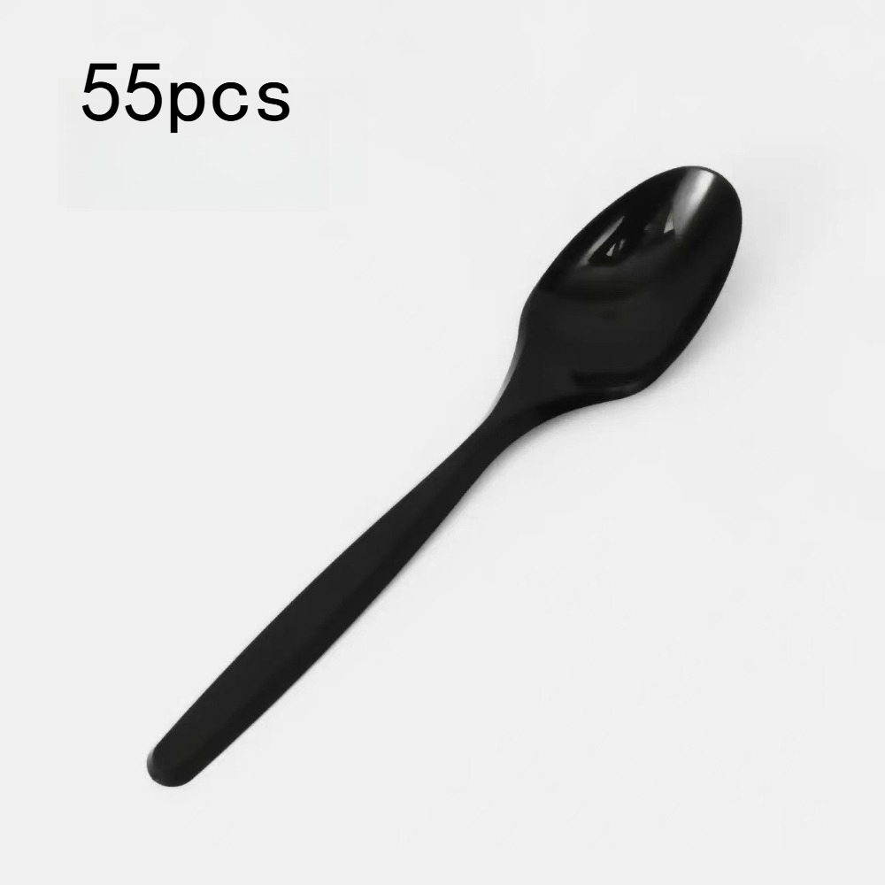 TEMU 55pcs, Large Soup Spoons, Large Size Table Spoons, Dinner Spoons, Black Dessert Cake Spoons, Suitable For Weddings, Takeout Shops, Company