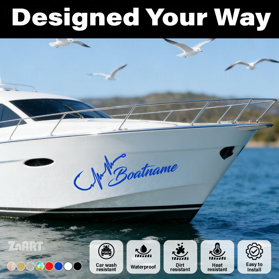 Custom Fish Hook Heartbeat Marine-Grade Reflective Boat Name Sticker