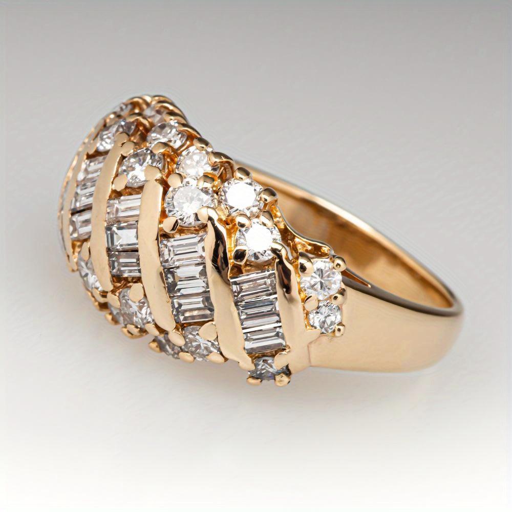 Trendy Luxury Golden Color Ring with Shiny Synthetic White Zirconia
