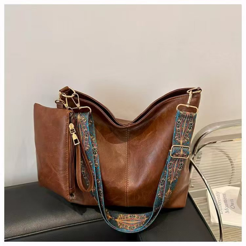 TEMU 2pcs Set High-end Vintage Women's Bucket Tote Mother-daughter Bag, Bohemian Style Large-capacity Women's Shoulder Bag, Vintage Wide-strap
