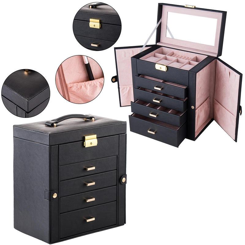 

5- Jewelry Organizer Clear Lid - , For Watches & Accessories, Includes Drawers & Cabinets