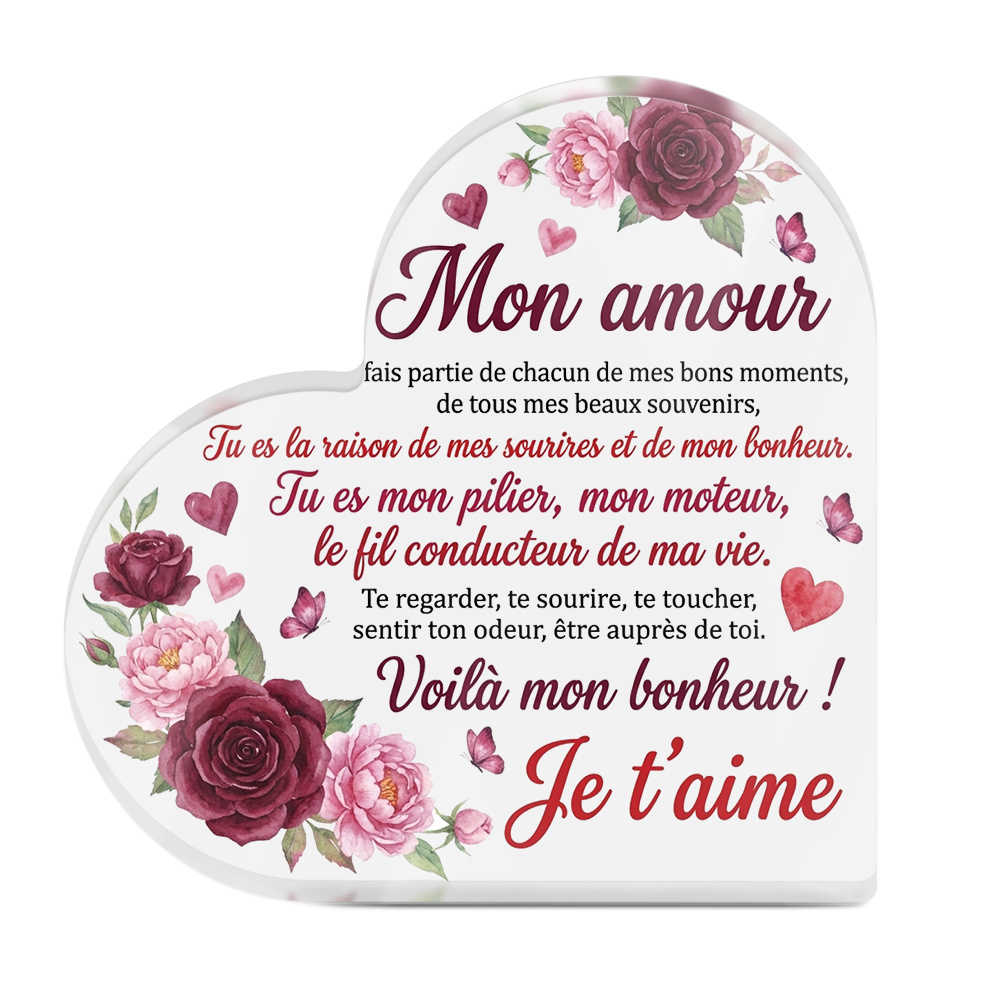 TEMU Décoration Putuo plate 2D 1pc Citations Panneau acrylique de cœur Décor de table, Mon Tu es une , Décoration de bureau pour salon, Cadeau pour