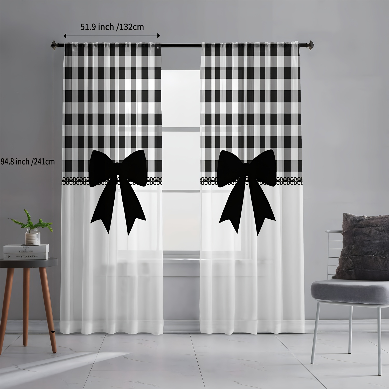 TEMU 2pcs Set Of Easy And Elegant Semi-transparent Polyester Rod Pocket Curtain Panels, Suitable For Kitchen, Living Room, Bedroom, Dining Room,
