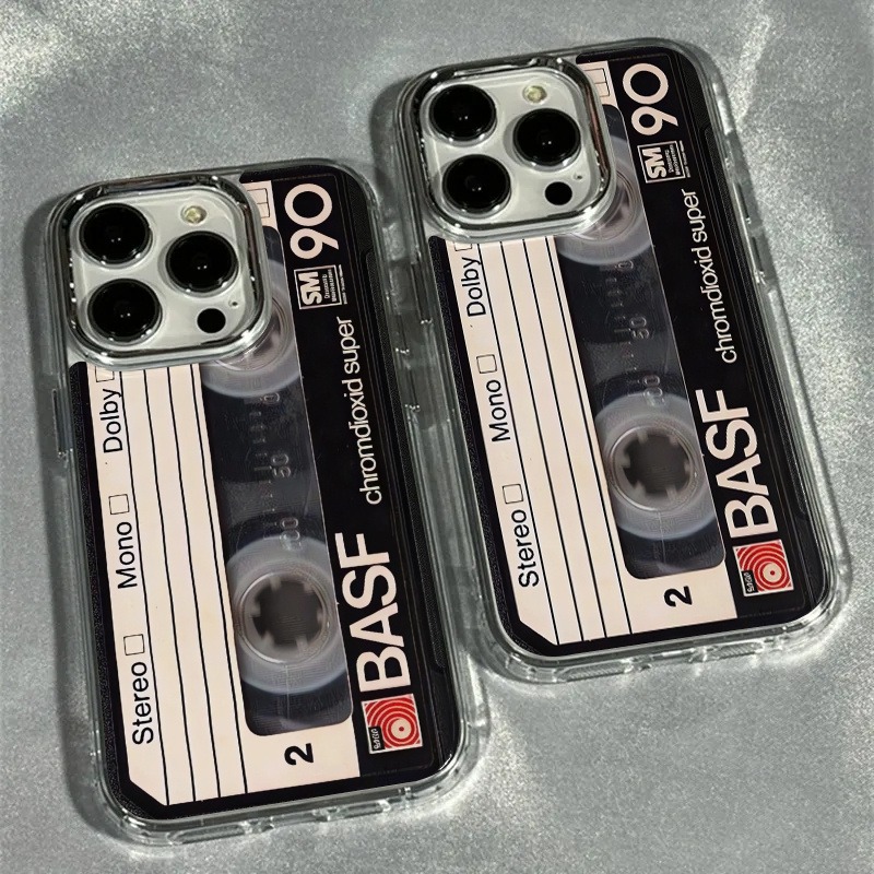 handyhülle: 1 modisches vintage-handy-schutzhülle mit realistischem plattenspieler- kassetten-plattendruckmuster weltraumgalvanisiertem fotorahmen, weiche hülle, passend für iphone 17/16/15/14/13/12/11/17 pro max serie 14/15/16 plus/17 air/17 pro max   modelle. geburtstagsgeschenk