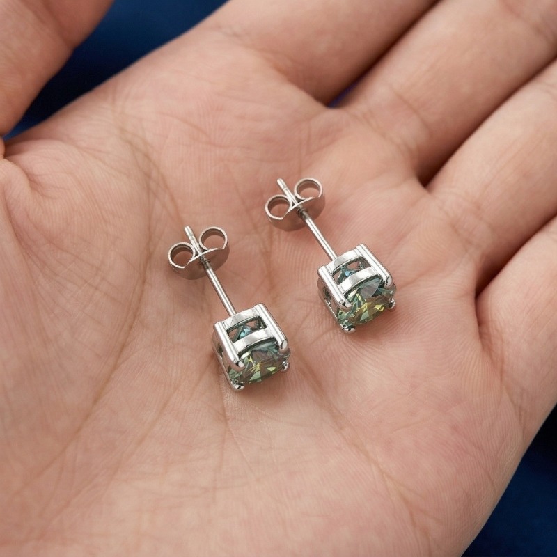 Women's Green Moissanite Stainless Steel Earrings