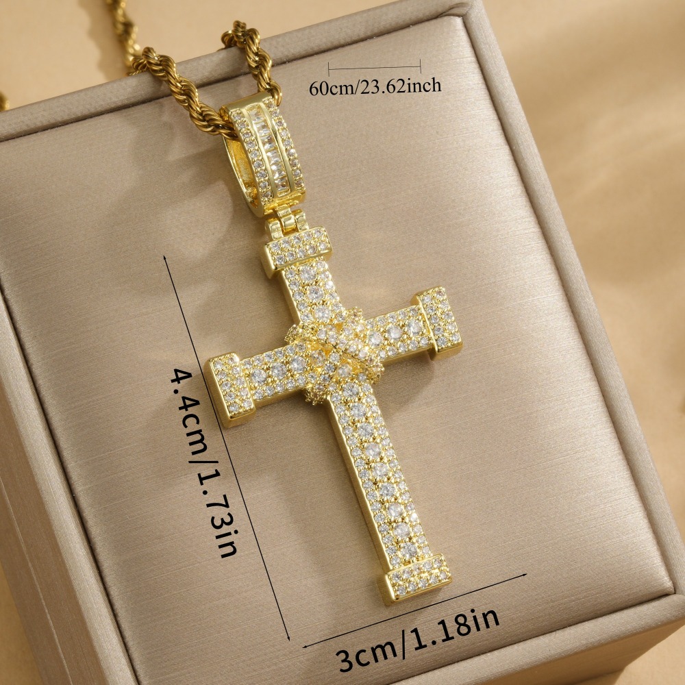 Fashion Ice Out Copper Cross Pendant Necklace, Luxurious Gift