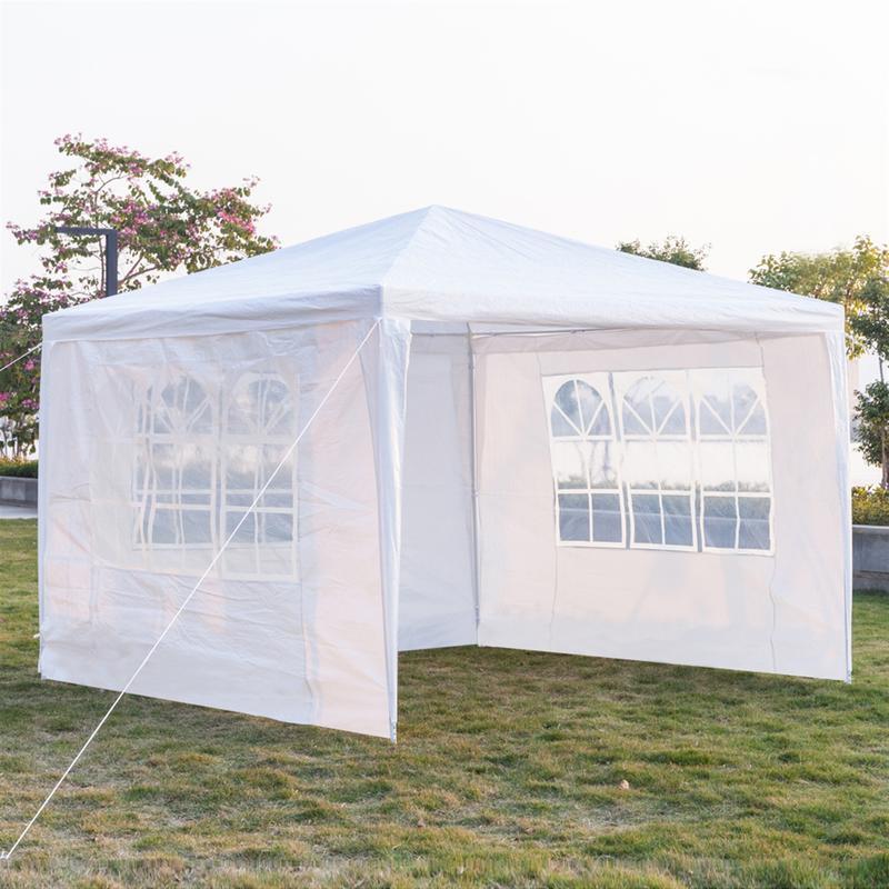 118.11*118.11inch 3-sided outdoor party tent, pergola, convenient awning, beach awning, PE cloth, plastic-sprayed iron pipe, spiral pipe, UV protection, easy to install, suitable for beach, backyard, camping picnic, barbecue, RV lawn, pool rest