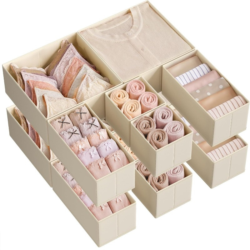 TEMU Drawer Organizer, Dresser Drawer Organizers, Set Of 12, Foldable Fabric Storage Bins For Socks, Underwear, Bras, Ties, Scarves, Gray