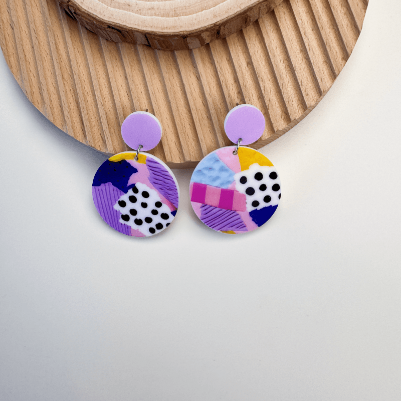 Women's Macaron Acrylic Irregular Color Palette Circular Pendant Earrings