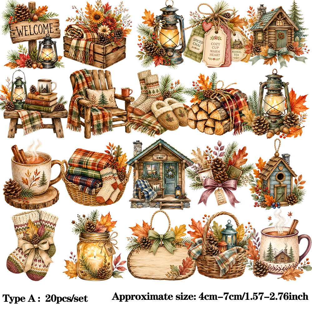 TEMU 20 pièces d'autocollants RUONAOROU aquarelle style ferme d'automne, adaptés pour le journaling, le scrapbooking, la décoration d'agenda - à