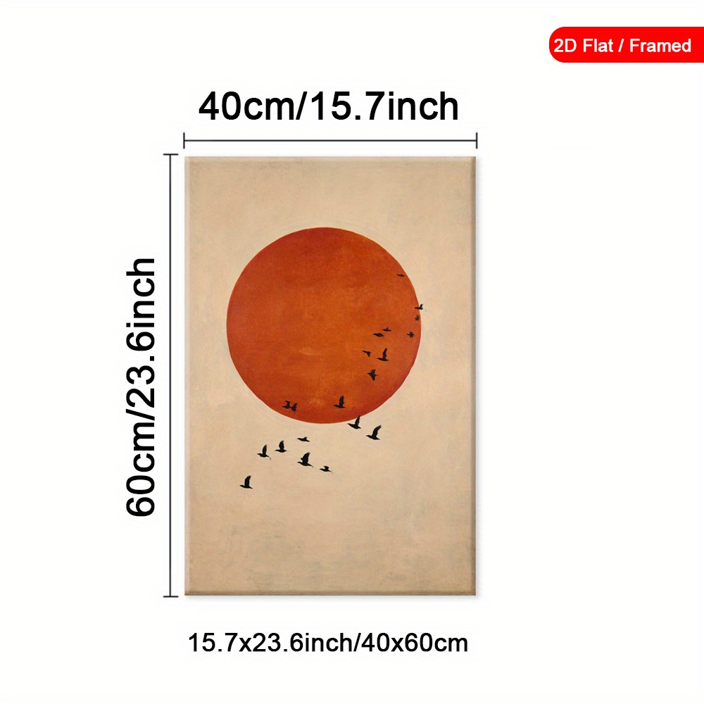 TEMU 2d Flat, 1pc Framed Zen Wall Art - Japanese Ink Painting Suitable For Living Room, Bedroom, Cafe - Vertical Canvas With Frame, Minimalist Autumn