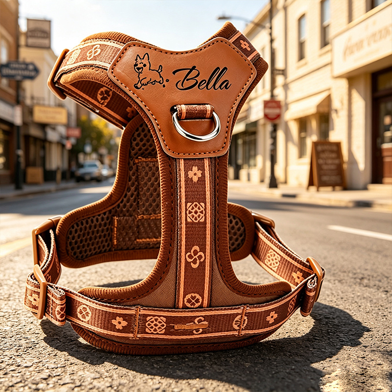 TEMU Pet Harness Vest, Customizable Name Engraving, Mesh Breathable And Skin-friendly, , Anti-escape Design, Suitable For Dogs And Cats Of All Sizes,