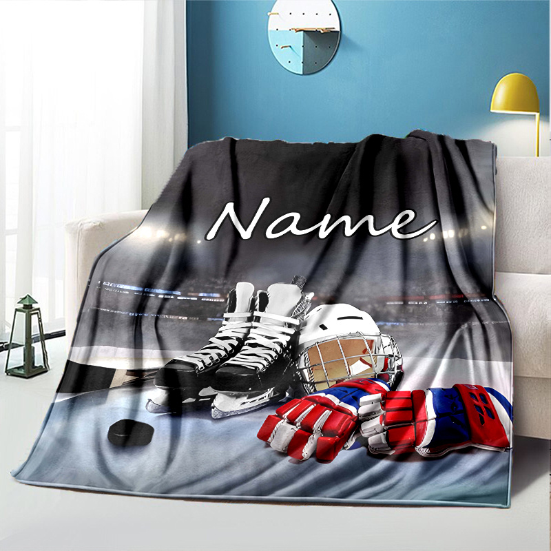 TEMU 1 Couverture Personnalisée avec Nom - Couvertures Douces et Chaudes avec Impression de Design de Hockey sur Glace Personnalisé, Décoration