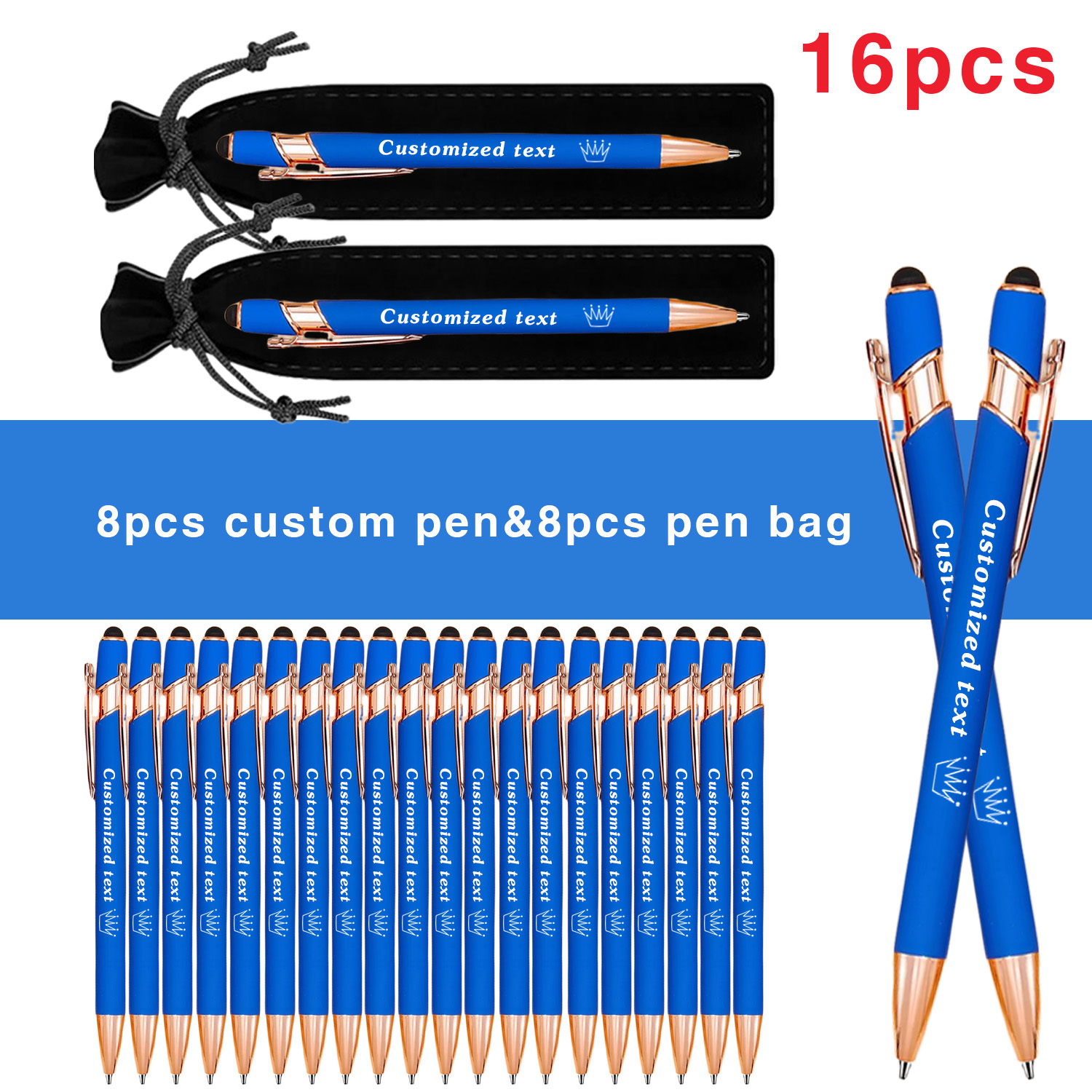 TEMU 16pcs (8 Pens + 8 Pouches) Personalized Pens Ballpoint, Employee Appreciation Gifts Bulk, Pens For School, Custom Pens Bulk, Thanksgiving Gifts,