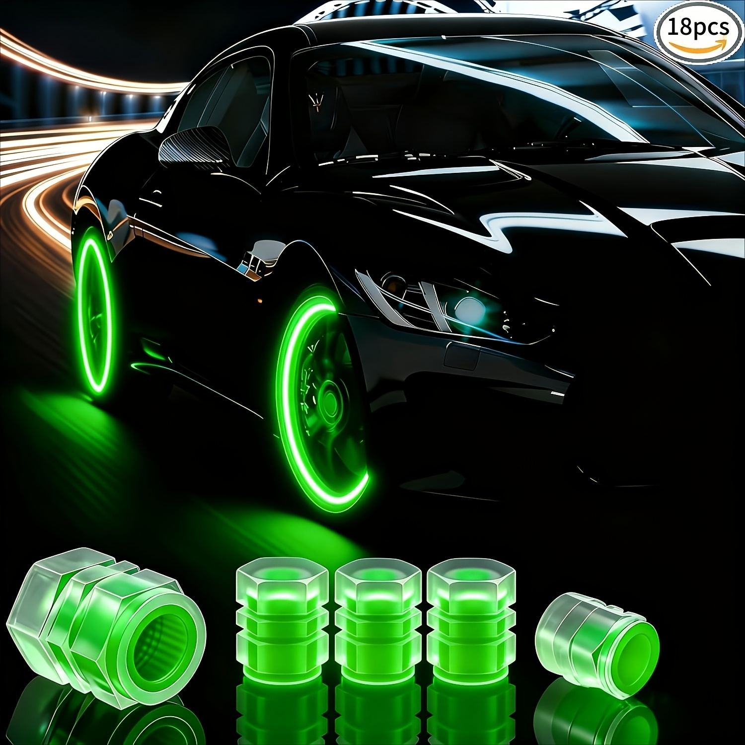 TEMU 18pcs Set Of -the-dark Tire Valve Caps, Made Of Durable Material, A Cool Car Gift Suitable For Cars, Suvs, Bicycles, Motorcycles, And Trucks,