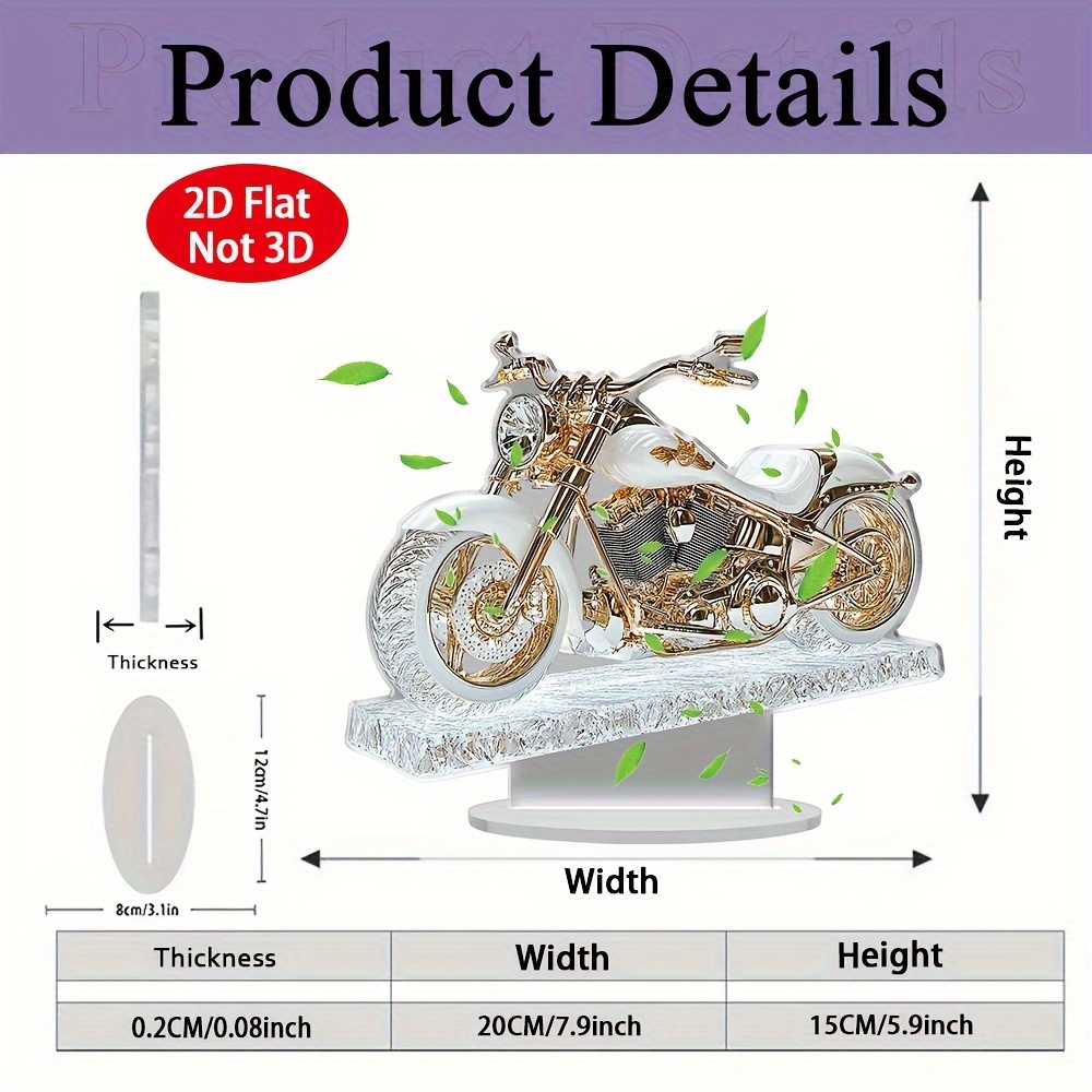 Image of 2d Flat, 1pc, Bohemian Crystal Motorcycle Pattern Decorative Ornament With Base, Suitable For Home, Office And Bar Desktop Decoration, Suitable For Living Room, Bedroom, Office, Cafe Decoration, Gift