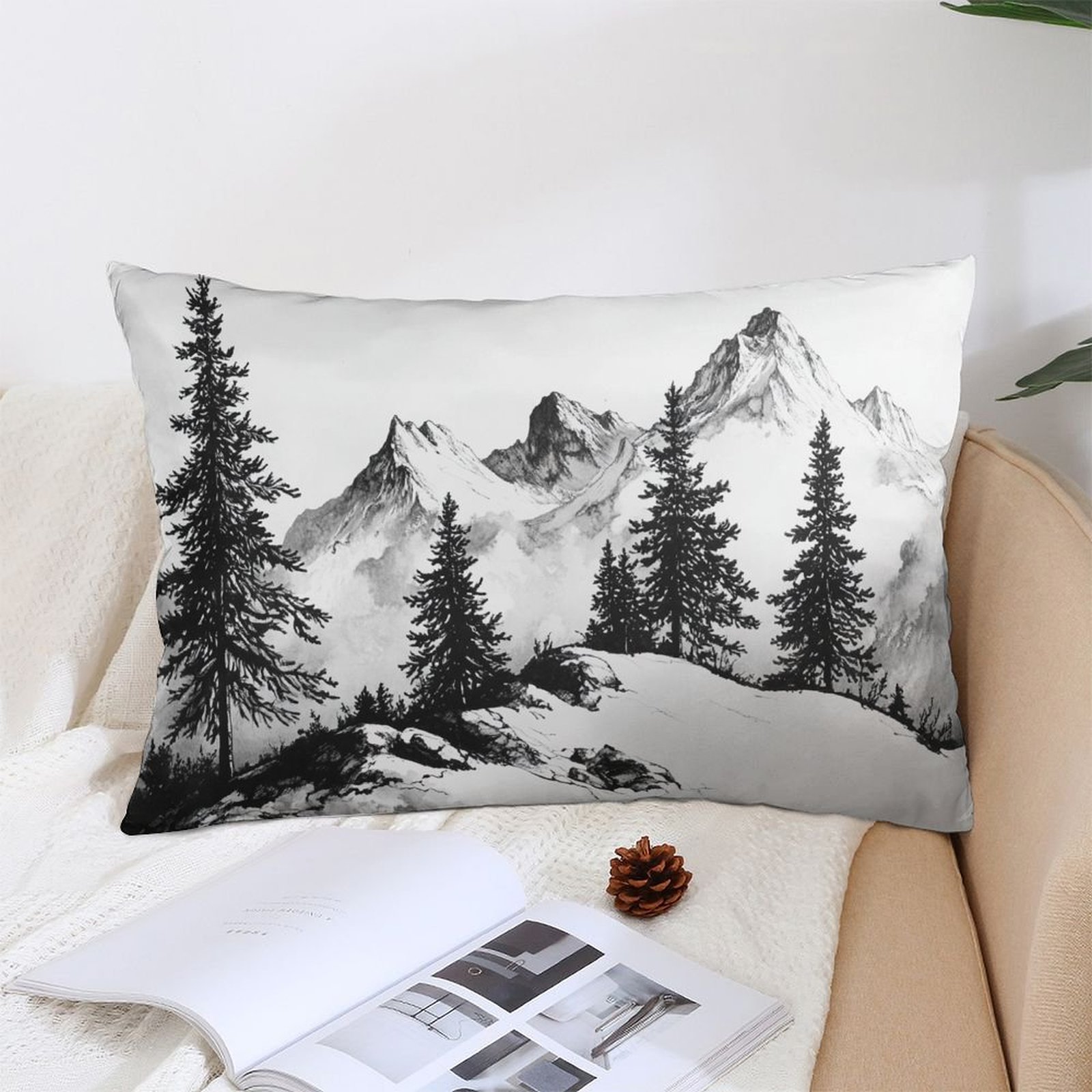 

1pc Style Mountain Landscape Throw Pillow Cover, 12x20 Inch, Print, Soft Cozy Polyester, Machine Washable, Zipper Closure, Decorative Cushion Case For Sofa, Bedroom, Living Room