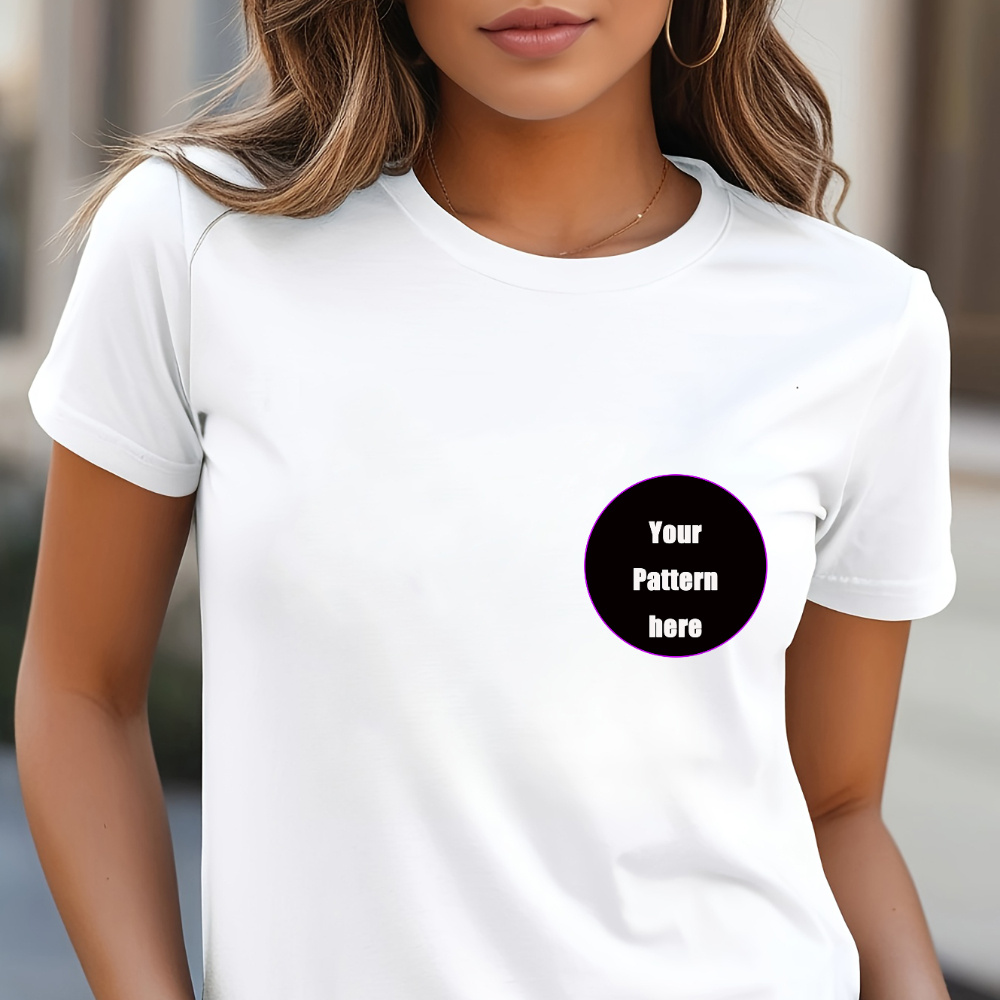 

Customizable Round Neck T-shirt With Your Own - Casual Polyester, Machine Washable, & Events - Your Group Or Company Emblem To A Stylish White Tee, Custom T Shirt