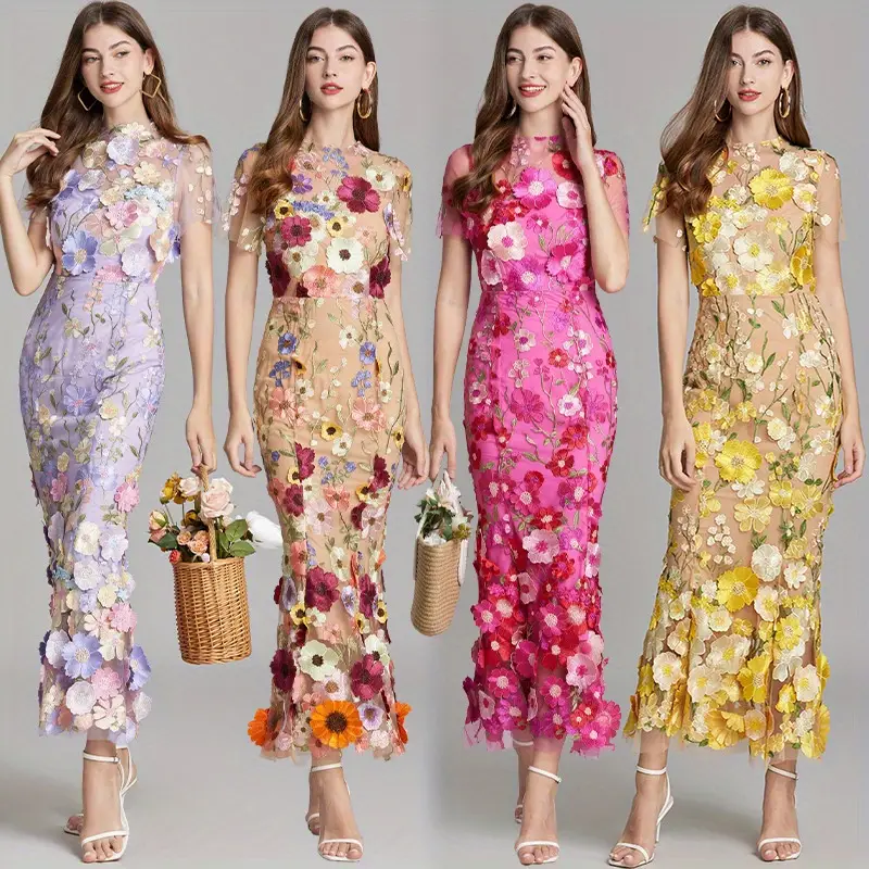 elegant heavy duty floral lace embroidered fitted mermaid long dress for women suitable for weddings and bridesmaid attire Product details 0