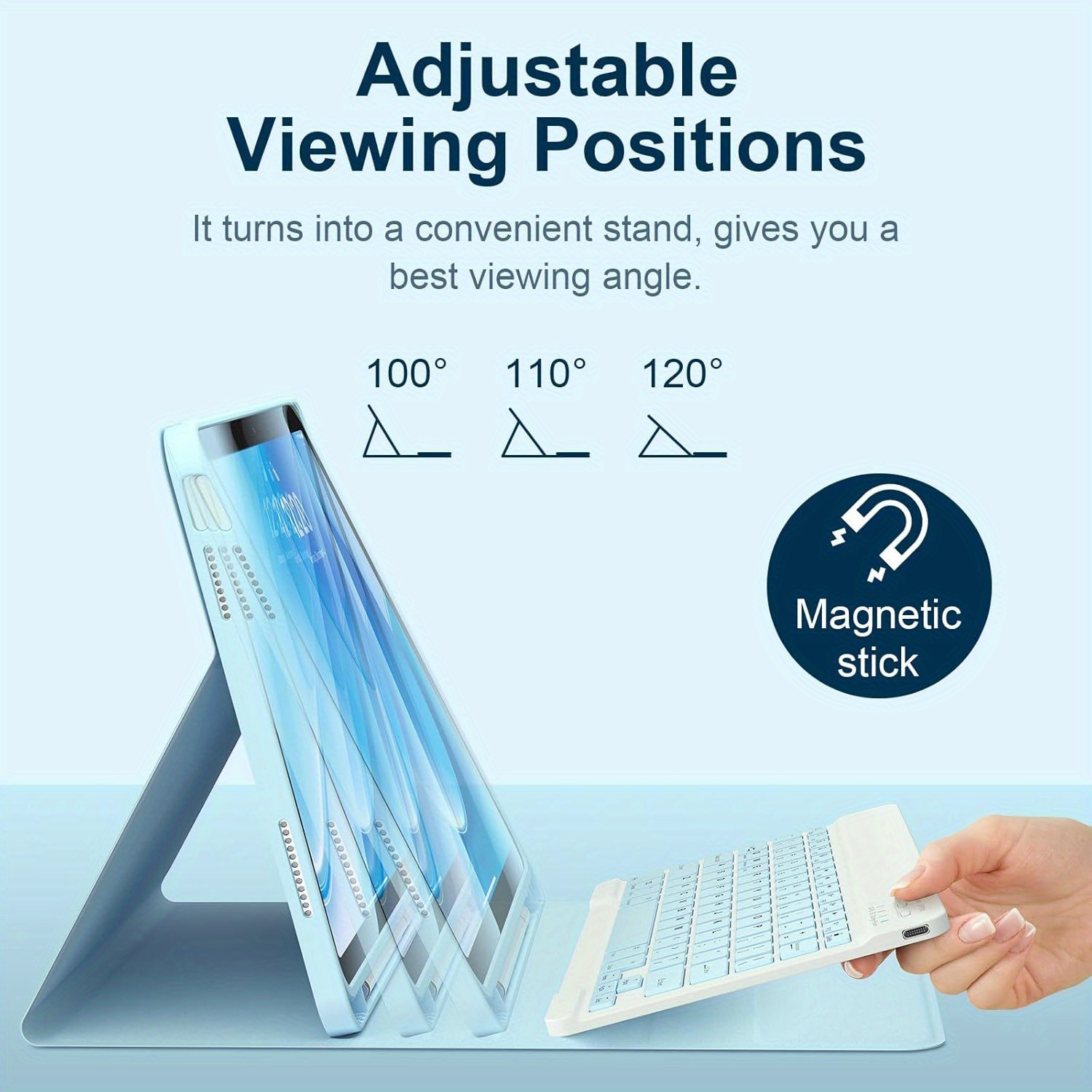 iPad 10th Generation Case with Keyboard, Multi Angle Adjustable Detachable Wireless Keyboard, Folio Keyboard Cover with Pencil Holder, Soft TPU Back Easy to Clean Case, for iPad 10.9in 2022